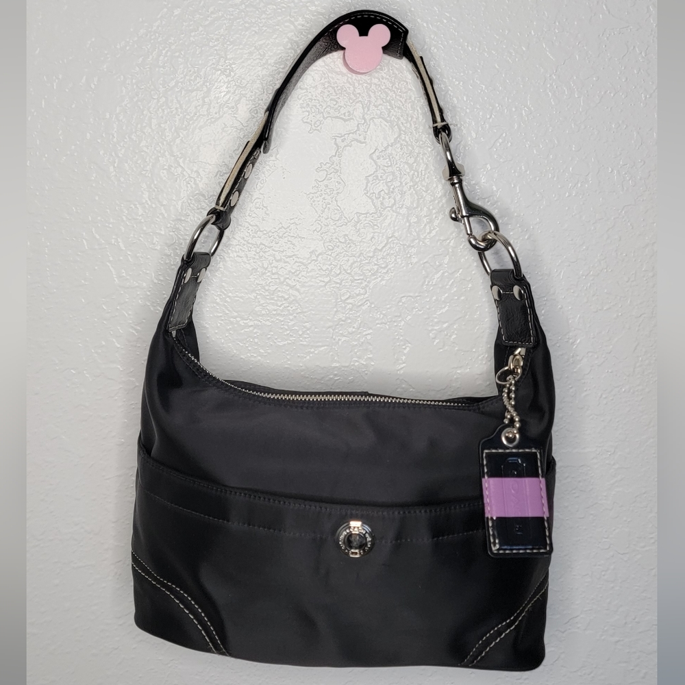 COACH Hamptons Weekender Black Sateen Purse